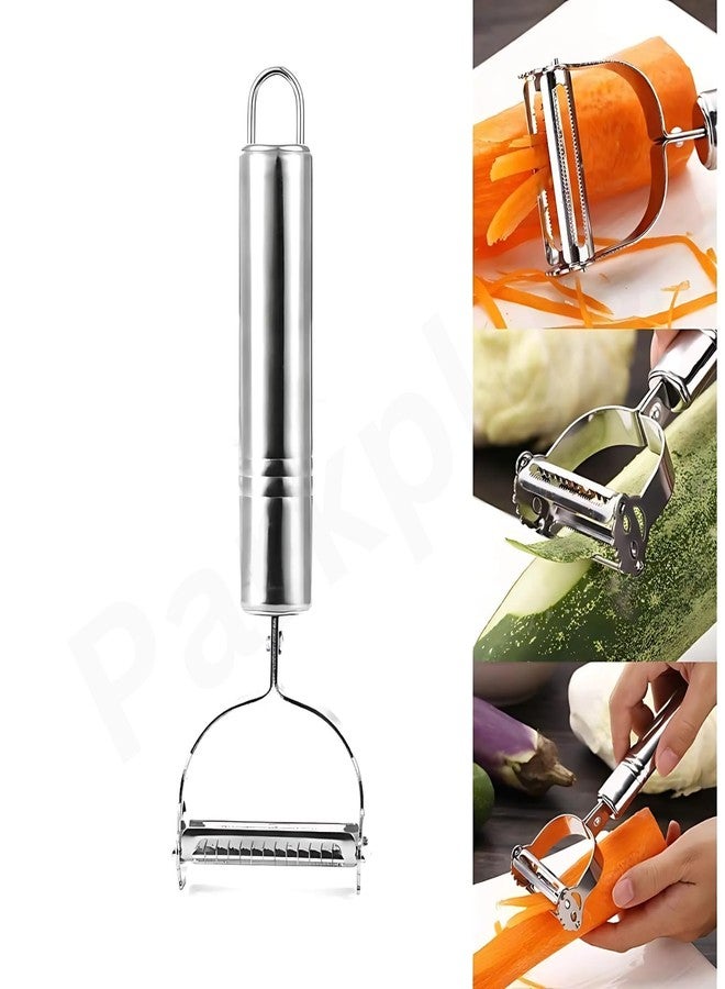 Parkplus أداة بارك بلس المزدوجة 2 في 1 لتقشير وتقطيع الخضراوات والفواكه بشفرات جوليان ومسننة، أداة مطبخ من الفولاذ المقاوم للصدأ - Image 2